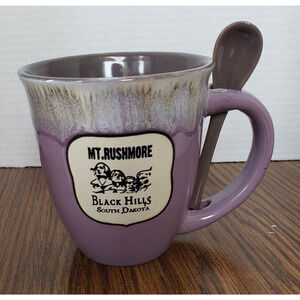 South Dakota Mt Rushmore Purple Souvenir Coffee Cup Tea Mug With Stir Spoon